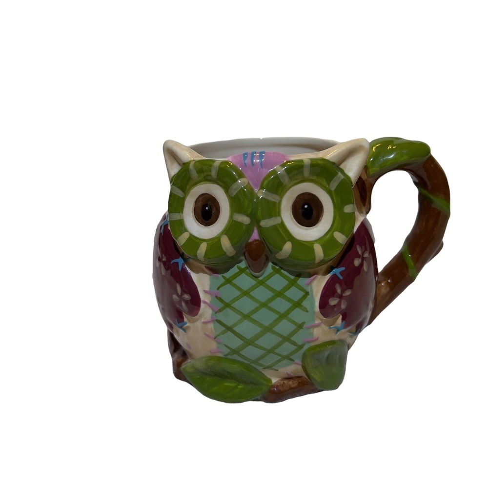 Pier 1 Imports "Olli The Owl" Large 3D Hand Painted 20 oz Coffee Mug Cup Decor